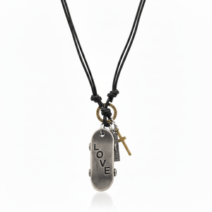 Colgante de Moda de 2 Pulgadas, de Acero Inoxidable Puro, con Diseño de Patín y Amor, con Cuerda de Cuero Marrón Oscuro Ajustable para Hombres y Niños - Product Image 3