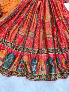 Traditional <b>Red</b> <b>Lehenga</b> Choli Chinon Silk Digital Printed Padded Floor-Length Quick Dry Wedding India Pakistan Women's Party - Product Image 6