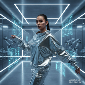 Sudadera Personalizada de Alta Gama con Efecto Metal Líquido Plateado para Mujer, Invierno/Otoño, 100% Algodón, Gruesa, Estilo Futurista y Tecnológico - Product Image 2