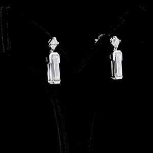 Boucles d'oreilles pendantes vintage en diamant de laboratoire taille baguette et taille Asscher, or 10K 14K 18K, argent 925 935, pour mariage et soirée - Product Image 3