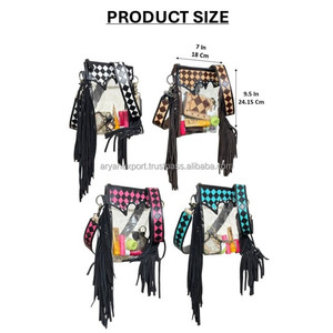 Bolso bandolera con flecos de cuero transparente a mano de vaquera occidental con diseño a cuadros, bolso bandolera de hombro Vintage para mujer - Product Image 2