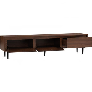 Premium <b>Walnut</b> Tone Midcentury Modern TV Stand Media Console <b>Cabinet</b> with 3 Drawers Slim Leg Living Room Furniture Fits 65"+ TVs - Product Image 2