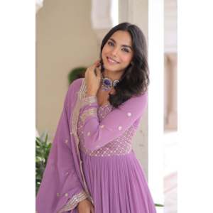 Women's Faux Georgette <b>Sequins</b> Zari Embroidered Gown with Dupatta - Product Image 2