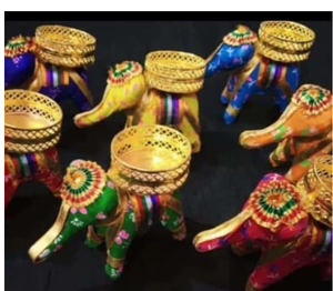 Handmade Elephant Candle Stand With Floral Rangoli Design Gold <b>Ribbon</b> Wedding Home Decor - Product Image 6