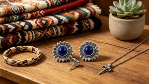 Art Palace Flower Shape Lapis <b>Silver</b> <b>Stud</b> Earrings For Women Vintage Style Jewelry - Product Image 3