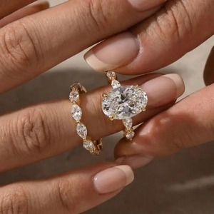Trendy 925 <b>Sterling</b> <b>Silver</b> Gold Plated Moissanite Diamond Wedding <b>Ring</b> <b>Set</b> 4.5Ct Oval Cut Engagement <b>Ring</b> Marquise Cut Full Band - Product Image 2