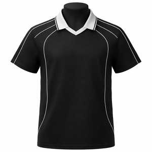 Polo Negro de Manga Corta con Ribete Blanco, Cuello en V, Corte Regular, Camiseta Casual de Punto para Hombre - Product Image 1
