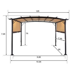 Pergola Gazebo Pieghevole in Alluminio Marrone Scuro 350x280x230.5cm con Tetto Curvo e Telo Parasole Marrone Regolabile - Product Image 3