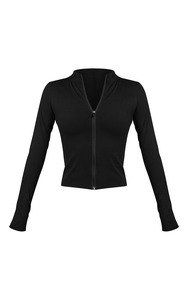 Chaqueta de yoga personalizada al por mayor para mujer, ajustada, que absorbe la humedad, de manga larga, con cremallera y cuello alto. - Product Image 5