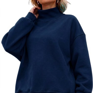 Achetez un sweat-shirt à col roulé oversize pour femme, coupe ample, épaules tombantes, doux, chaud, en molleton 100% coton, uni, pour l'hiver - Product Image 1