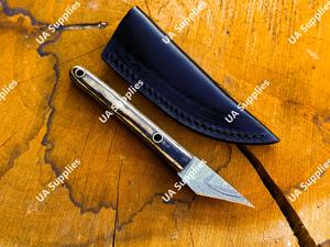 Cuchillo de cuello de 2 pulgadas afilado como una navaja, de acero de Damasco premium, con mango de madera, miniatura, multiusos, de transporte legal, EDC, cortador de cajas, tipo lápiz, OEM - Product Image 4