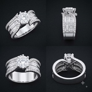Luxury Round Diamond Engagement <b>Ring</b> Yellow Gold <b>Split</b> Shank Baguette Diamond Bridal <b>Ring</b> IGI Certified OEM Custom Jewelry - Product Image 4