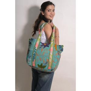 Bolso Tote de Algodón Hecho a Mano en India, Estilo Kantha Suzani Vintage, para Mujer, Bolso de Hombro Boho para Compras - Product Image 1