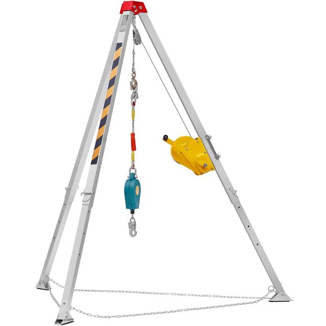 "8FT Confined Space Tripod Kit with 98FT Cable & 32.8FT Fall Protection for Rescue Operations"