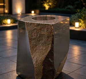 Fontaine d'eau minimaliste en pierre pour extérieur, décoration de cour, élément paysager moderne et durable - Product Image 1