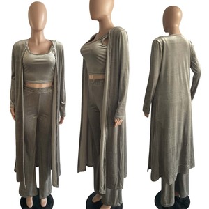 Women's Custom Heat Print Velour Tracksuit Short Length <b>Sweatshirt</b> and Straight Leg Jogger Three -Piece Casual Sweatsuit Set - Product Image 4