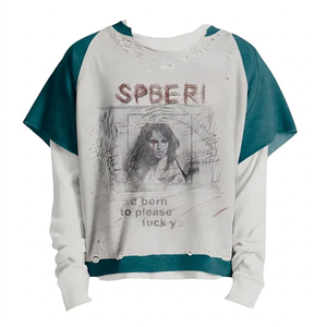 เสื้อยืดสตรีทแวร์ลายสกรีนสองชั้นสำหรับฤดูร้อนรุ่นล่าสุด เสื้อยืดสองชั้นแบบฟอกสี ผ้าเจอร์ซีย์คอตตอน 100% ผ้าเปล่าเรียบๆ - Product Image 3
