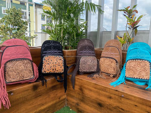 Bolso bandolera y mochila de punto de bota de cuero de gamuza rosa y con flecos, bolsas de pecho ocultas florales occidentales para mujer - Product Image 3