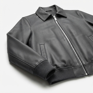 <b>Men's</b> <b>Black</b> Lightweight <b>Windbreaker</b> Jacket Stand Collar Full Zip Casual Outdoor Bomber Jacket Elastic Hem Custom Wholesale - Product Image 5