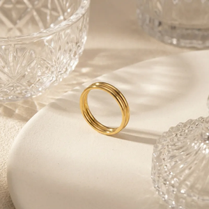 Designer Geometric Stainless Steel Inlay <b>Ring</b> with 18K Real Gold PVD Coated Plating Fashion Jewelry <b>Statement</b> <b>Rings</b> for Women - Product Image 3