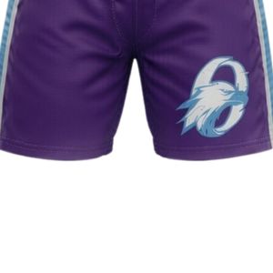 Shorts de sport athlétiques pour hommes, imprimés sublimés violet, en polyester, avec cordon de serrage et bande latérale, pour l'entraînement et les matchs de hockey sur glace - Product Image 6