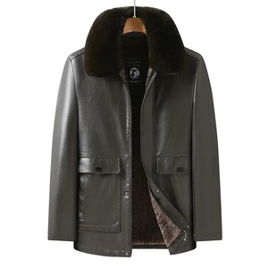 Chaqueta de camionero clásica para hombre, color mostaza, Gris Carbón, piel de oveja genuina, Cuello de camisa, informal, suave, de cuero ligero - Product Image 2