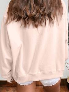 Sudadera de cuello alto para mujer, holgada, con hombros caídos, rosa, con estampado BLESSED, de forro polar - Product Image 6