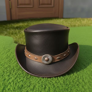 Chapeau haut de forme unisexe en cuir noir fait main de qualité supérieure avec bande marron, style western, steampunk, gothique, pour festivals - Product Image 5