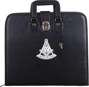 Masonic Hand Embroidered Past Master Masonic <b>Apron</b> Carrying Case with Handle [ <b>BLACK</b> ] Fabric type Leather - Product Image 1