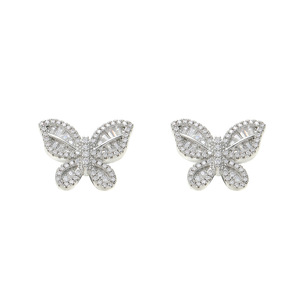 Boucles d'oreilles papillon en argent 925 avec diamants Moissanite certifiés, style floral léger et luxueux, bijoux sertis de diamants - Product Image 5