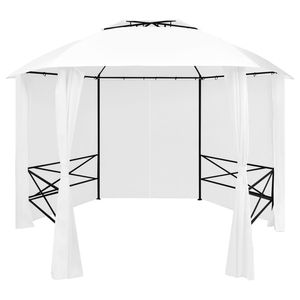 Gazebo da Giardino Bianco 0,6 Oz/ft2 con Tende 141,7"x122,8"x104,3" - Pergola a Baldacchino - Product Image 1