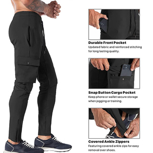 Pantalon de jogging cargo noir pour homme, taille élastique, plusieurs poches, séchage rapide, en spandex et polyester, décontracté, pour le printemps - Product Image 4