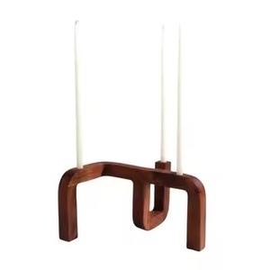 เชิงเทียนไม้ทำมือทรงกลม สีน้ำตาล งานฝีมือ ตกแต่งบ้าน - Product Image 1