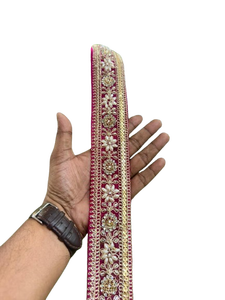 Encaje Bordado Kasab con Patrón Floral y de Hojas, 3 cm de Ancho, Rollo de 9 Metros para Ropa Étnica, Bolsos, Zapatos y Textiles para el Hogar - Product Image 1