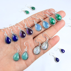 Pendientes de Lágrima de Piedras Preciosas Naturales al por Mayor, Pendientes Colgantes de Plata de Ley 925 con Múltiples Piedras, Proveedor de Joyería Artesanal Hecha a Mano - Product Image 5