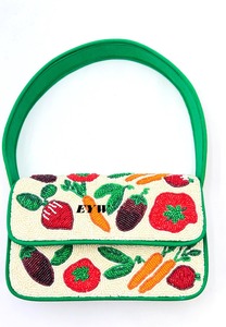 Sac à main de luxe léger brodé de perles avec fermeture à bouton, design personnalisé en perles de rocaille d'Inde - Product Image 4