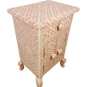 Table à tiroirs en os incrusté de la marque ILAHI, design moderne, détails en agate, rangement à trois niveaux, meuble portable pour la maison - Product Image 1