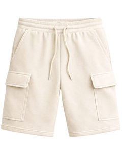 กางเกงขาสั้นคาร์โก้สีเบจสำหรับผู้ชาย เอวยางยืด มีเชือกผูก สไตล์ลำลอง สตรีทแวร์ กระเป๋าหลายช่อง กางเกงขาสั้นฤดูร้อน รับทำโลโก้ตามสั่ง ผู้ผลิต OEM - Product Image 1