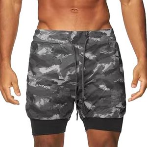 Custom Logo Men's Double <b>Layer</b> <b>Mid</b> Waist Drawstring Closure Spandex/Cotton Breathable Sports Athletic Workout Running Gym Shorts - Product Image 2