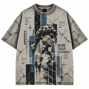 เสื้อยืดวินเทจทรงหลวมไหล่ตกขายดี เสื้อยืดโอเวอร์ไซส์ผู้ชาย ลายฟอกสี เสื้อยืดสตรีทแวร์ลายฟอกสี - Product Image 1