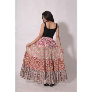 Jupe longue artisanale en coton respirant, patchwork, imprimé au bloc, style bohème, maxi jupe vintage ethnique pour femme, idéale pour les festivals d'été - Product Image 3