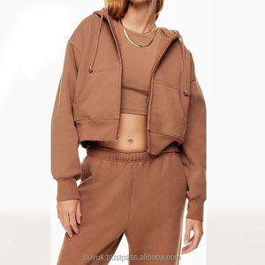 Sudadera con capucha corta de algodón de manga larga para maternidad, talla grande, personalizada, al por mayor, para mujer, ropa deportiva, chándal, invierno, ecológico - Product Image 6