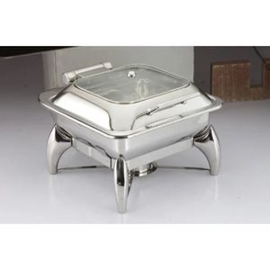 Stainless Steel <b>Square</b> Half Glass Chafing Dish Laser Cutting with W/Diamond Legs, Capacity: 6 Litre - Product Image 2