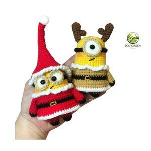 Handmade Cotton Crochet Amigurumi <b>Knitted</b> Doll Mini Pendant DIY Craft Accessory Christmas Gift Eco Green Vietnam - Product Image 3