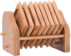 Ensemble de 4 sous-verres élégants en bois avec support, tapis et coussinets antidérapants, épaisseur 5 mm, écologiques, pour la maison, le bureau, la table - Product Image 1