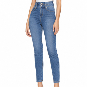 Jeans droits taille haute pour femmes OEM, vente en gros de pantalons en denim pour marques de vêtements, approvisionnement en gros - Product Image 1