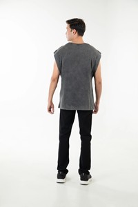Débardeur pour homme à manches courtes, col rond, coupe classique, 100% coton jersey, gris uni, vêtement décontracté, séchage rapide, finition lavée, Whiteaura - Product Image 4