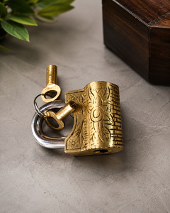 Solid Brass Antique Style <b>Padlock</b> with Intricate Floral Pattern Heavy Duty Metal Lock and Key Set for Home Office Gate Cabinet - Product Image 3