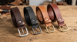 Genuine Leather Formal Fashion <b>Belt</b> Set with <b>Silver</b> Pin <b>Buckles</b> in Brown Black Tan Burgundy - Product Image 2