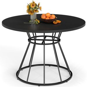 Table à manger ronde noire de 47 po pour 4 à 6 personnes, base en métal en forme de sablier durable et stable avec plateau incurvé, montage facile - Product Image 1